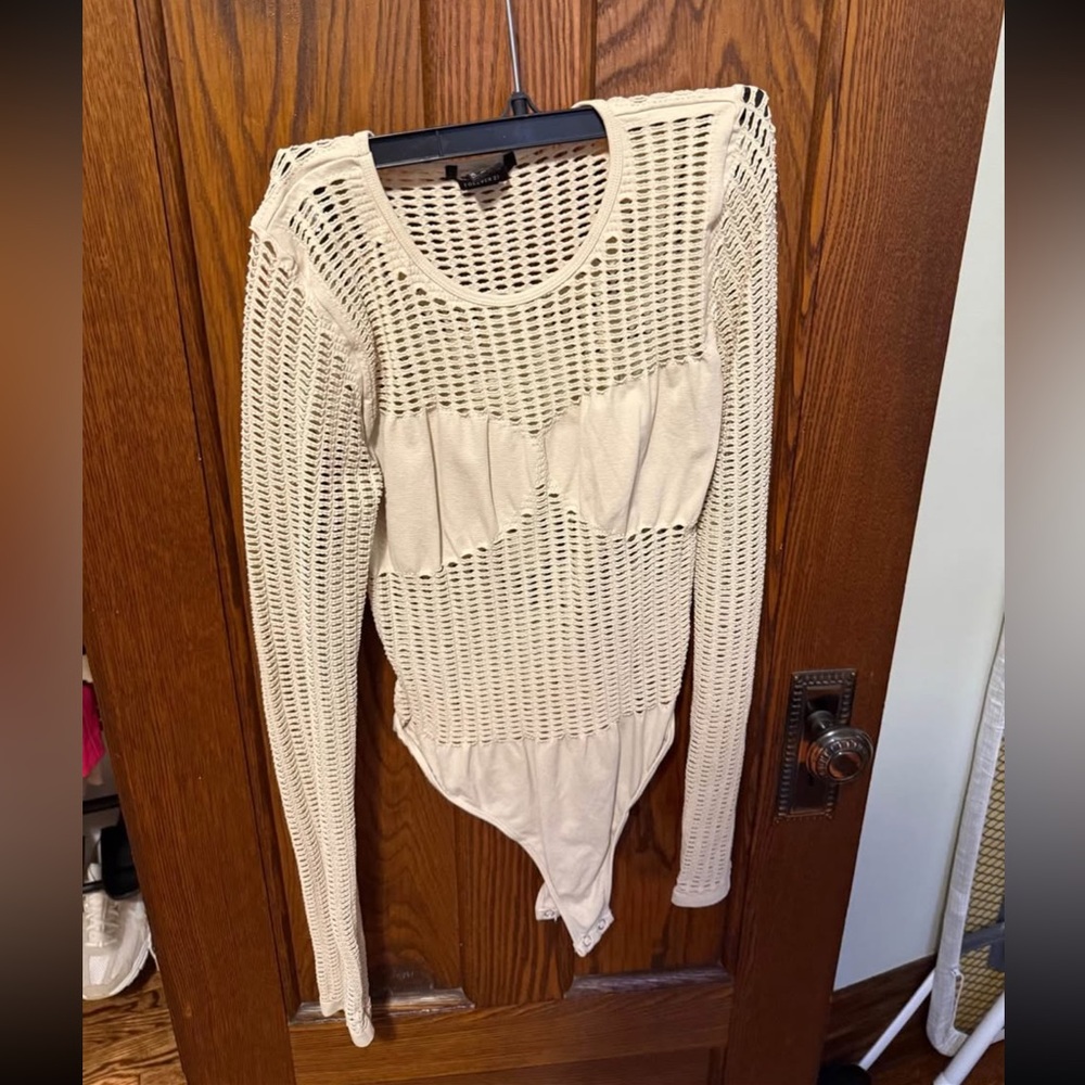 Cream Long Sleeve Mesh Bodysuit